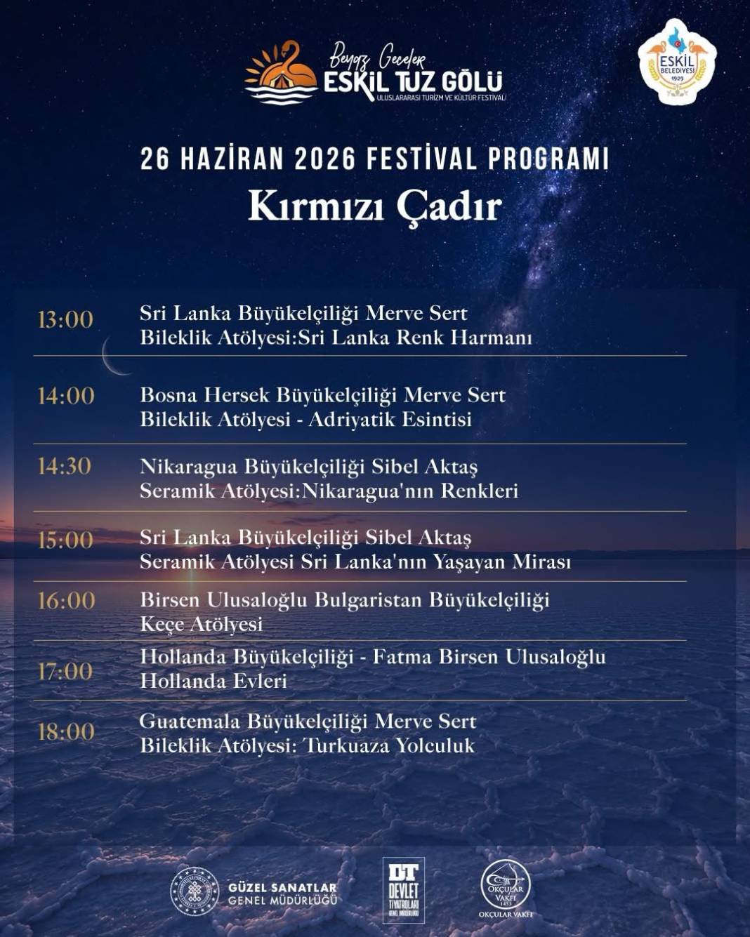 Eskil Tuz Gölü Uluslararası Kültür ve Turizm Festivali 26 Haziran Cuma Programı 2