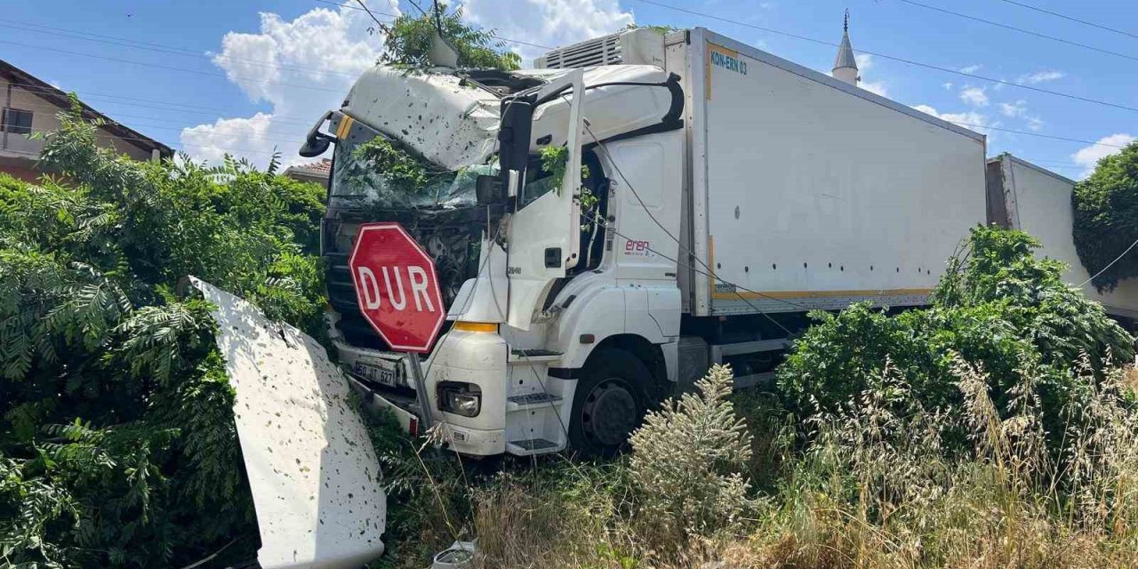 Aksaray'da freni boşalan römorklu kamyon önce ağaca, sonra elektrik diğerine çarptı