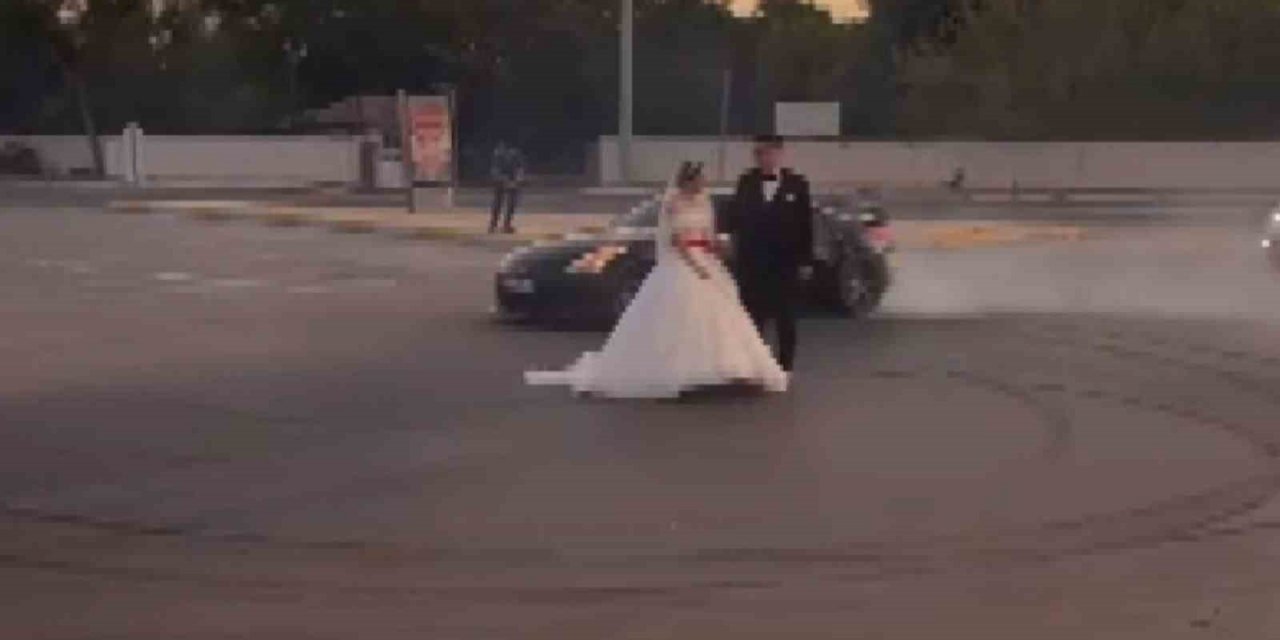 Gelin ve damat etrafında drift atan sürücüye ceza yağdı