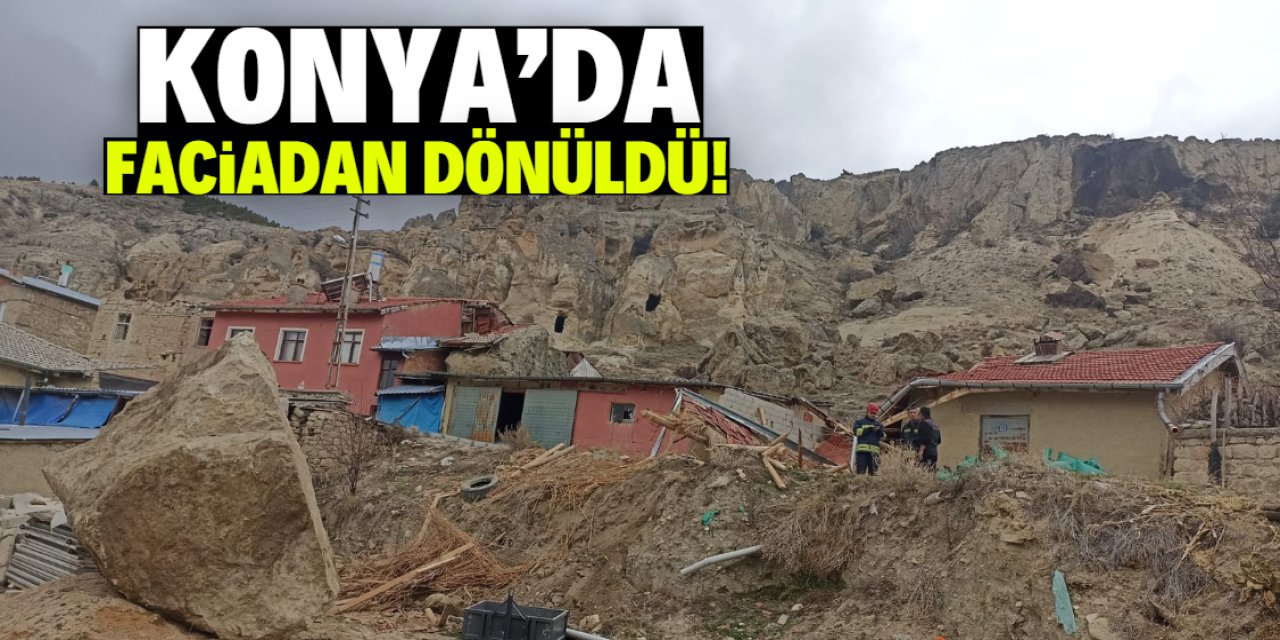 Konya'da dağdan kopan kaya parçası çarptığı ahırda bir ineği telef etti