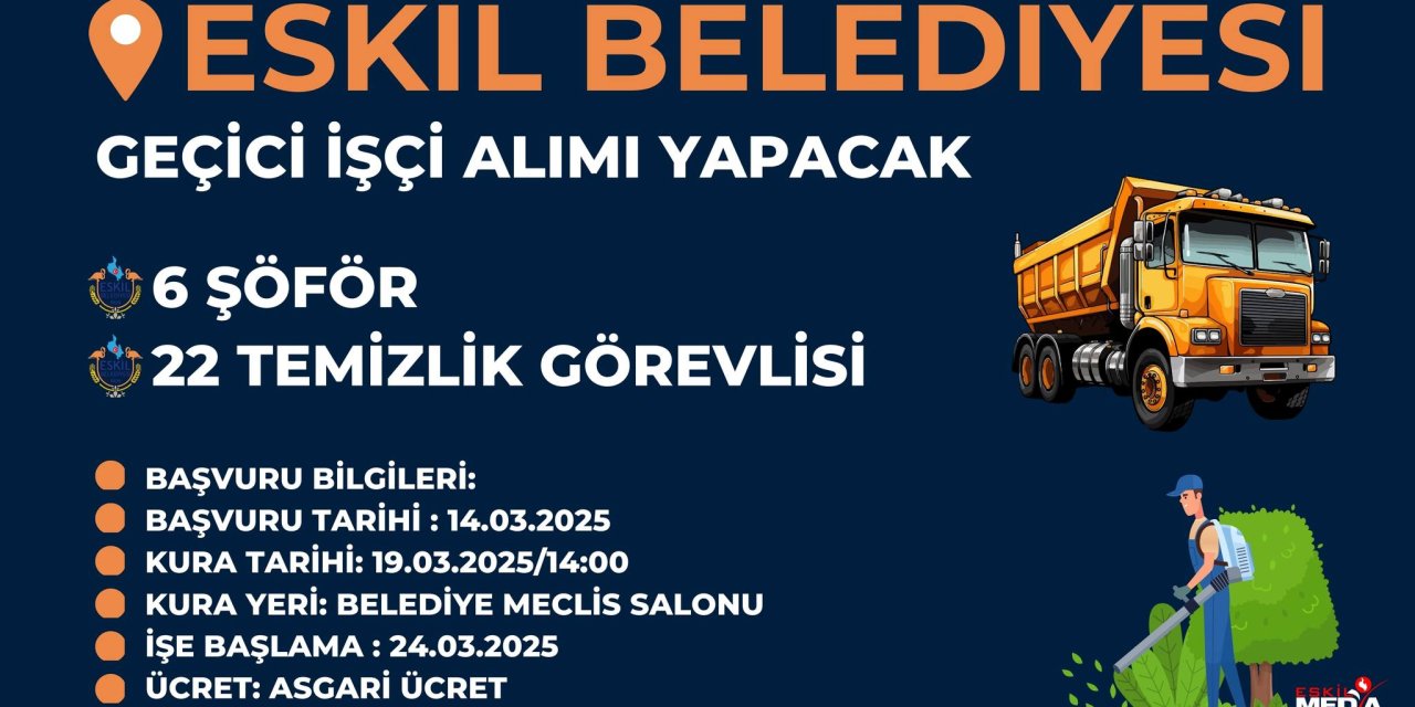 Eskil Belediyesi geçici işçi alımı yapacak!