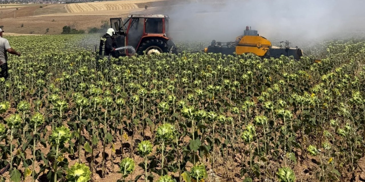 Tarlada Çalışırken Traktör Alev Aldı! Facianın Eşiğinden Dönüldü