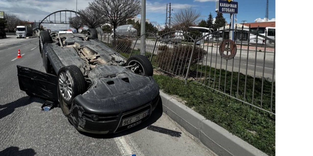 Karapınar’da Otogar Önünde Kaza: Otomobil Takla Attı, Sürücü Yaralandı