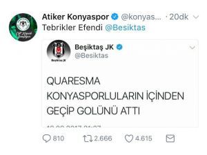 Atiker Konyaspor’dan Beşiktaş’a yanıt: "Tebrikler efendi"