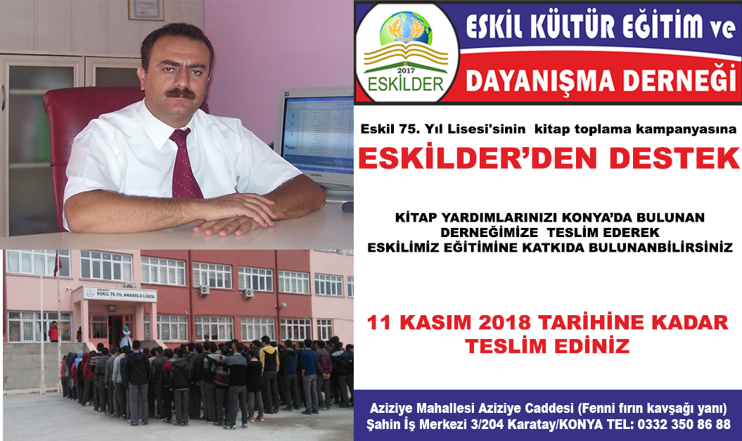 ESKİLDER’den,  Eskil 75. Yıl Lisesi'nin o kitap toplama kampanyasına destek!