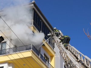 Alevlere teslim olan dairedeki kuşu itfaiye kurtardı