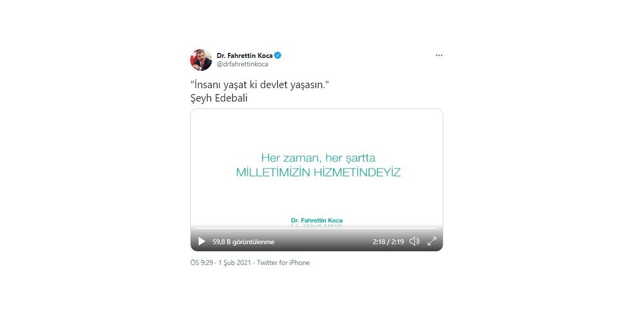 Bakan Koca’dan ‘insanı yaşat ki devlet yaşasın’ paylaşımı