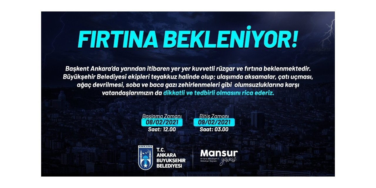 Başkent için fırtına uyarısı