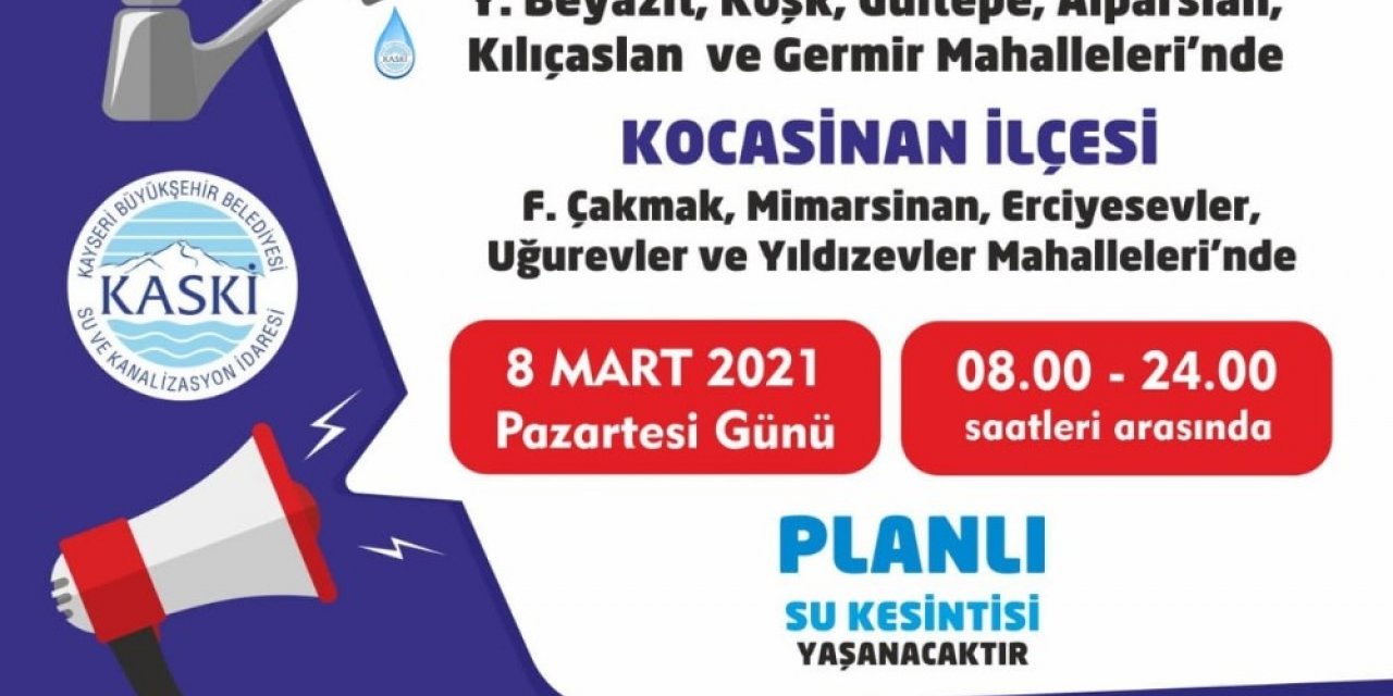 KASKİ, 11 mahallede su kesintisi yapacak