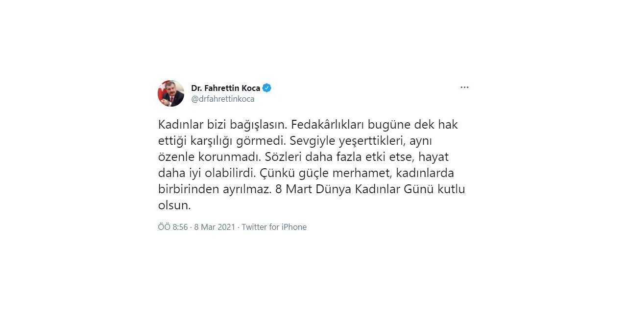 Bakan Koca’dan 8 Mart Dünya Kadınlar Günü paylaşımı