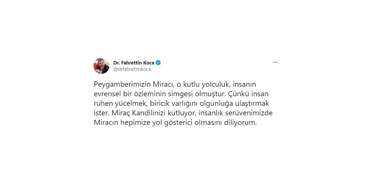 Bakan Koca’dan Miraç Kandili mesajı