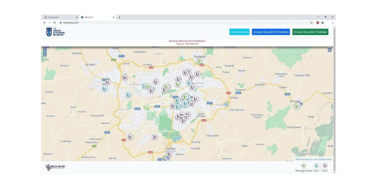 Ankara’da 20 noktada ücretsiz internet hizmeti