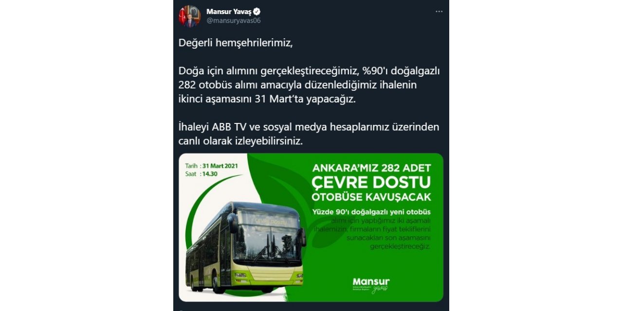 Başkent’te yeni otobüslerin ikinci ihalesi 31 Mart’ta