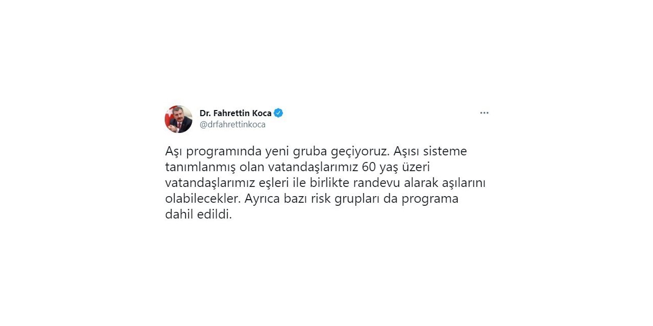 Covid-19 aşılamasında 60 yaş üzeri vatandaşlar için randevu sistemi açıldı