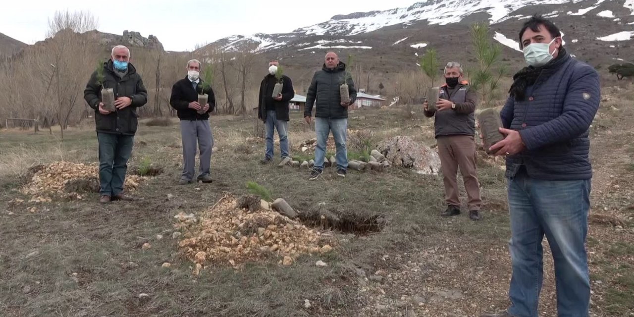 Yüzlerce fidanı toprakla buluşturmak için kilometrelerce yol kat ettiler