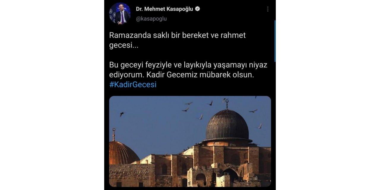 Bakan Kasapoğlu’ndan "Kadir Gecesi" paylaşımı