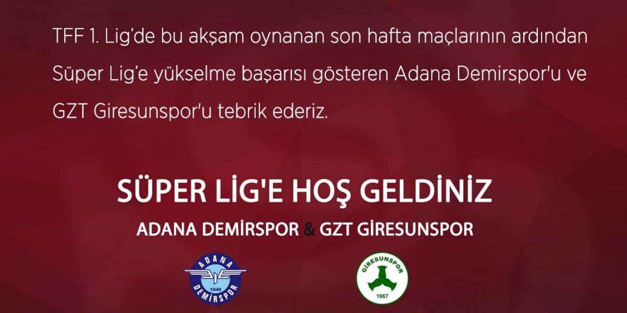 Sivasspor’dan Adana Demirspor ve GZT Giresunspor’a hoş geldin mesajı