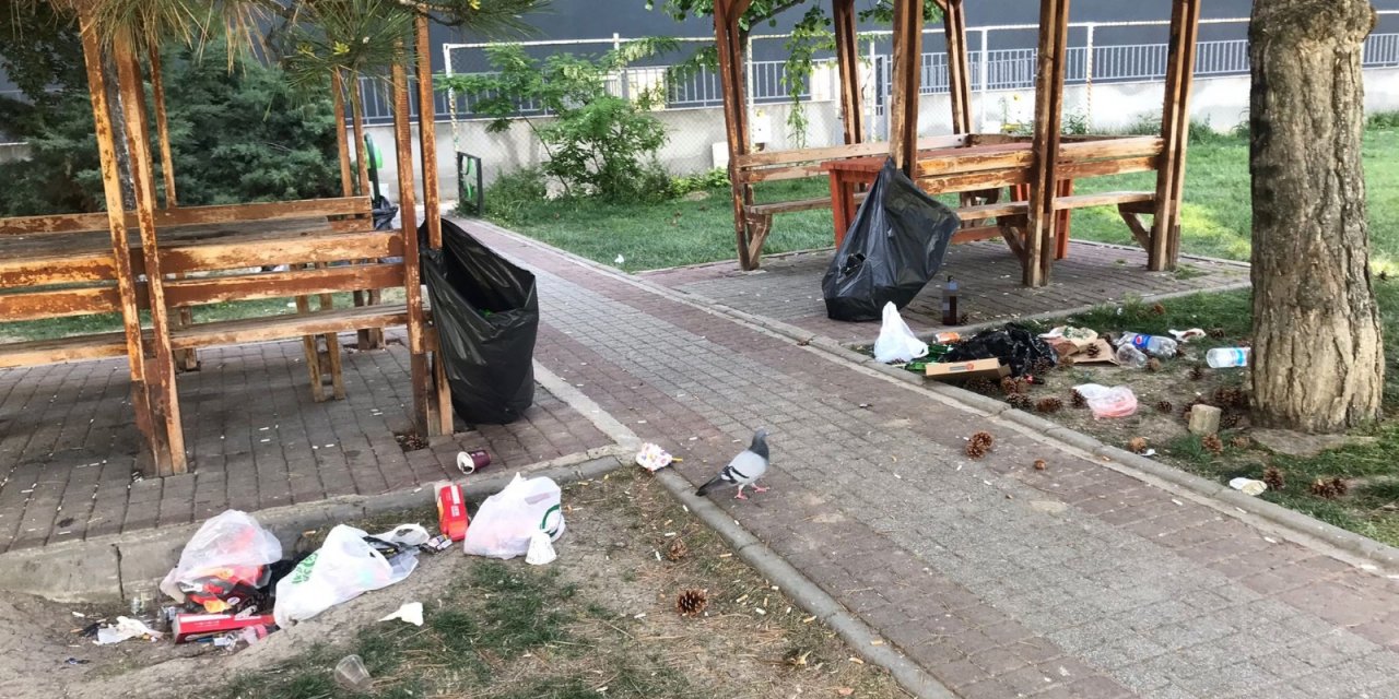 Sokağa çıkma kısıtlamasına rağmen parkı çöplüğe çevirdiler