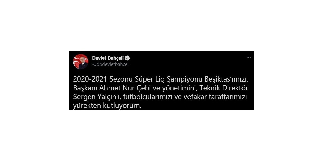 MHP lideri Bahçeli, şampiyon Beşiktaş’ı kutladı