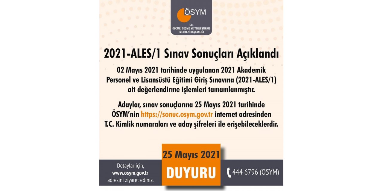 2021-ALES/1 sınav sonuçları açıklandı