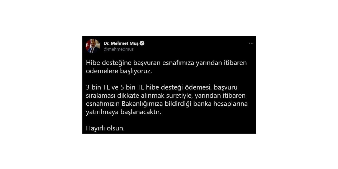 Esnafa 3 bin ve 5 bin liralık hibe desteği ödemeleri yarın başlıyor