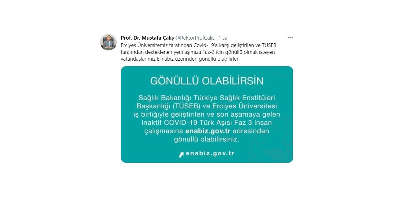 Prof. Dr. Çalış, "Vatandaşlarımız Covid-19 aşısı için E-nabız üzerinden gönüllü olabilirler"