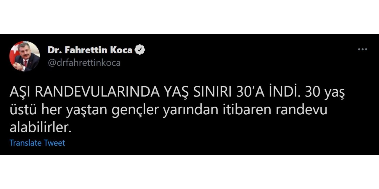 Aşı randevularında yaş sınırı 30’a indi