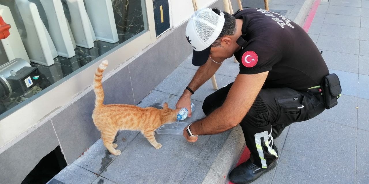 Aksaray’da polisin hayvan sevgisi yürekleri ısıttı