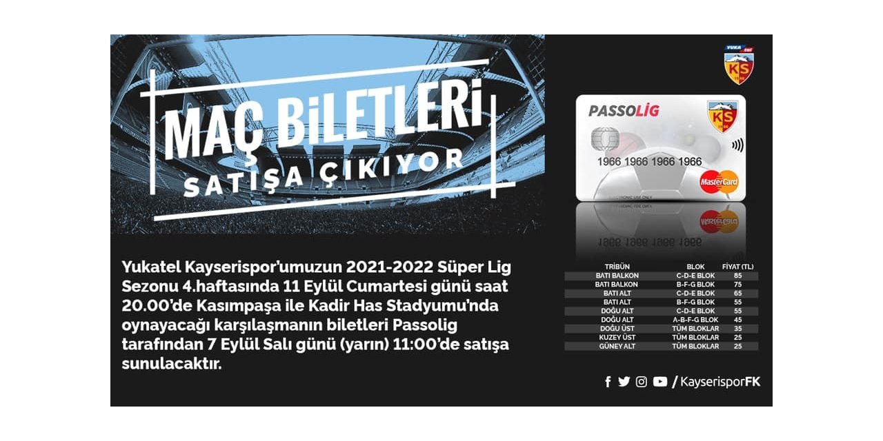 Kayserispor-Kasımpaşa maçının bilet fiyatları belli oldu