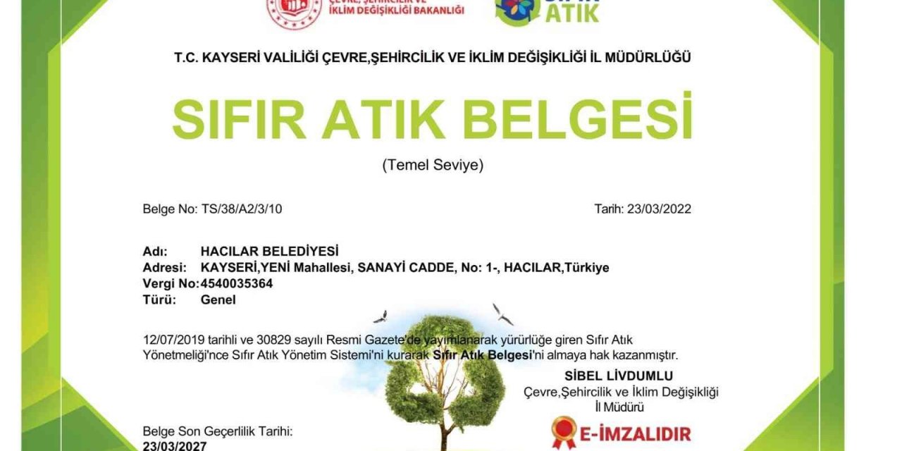 Hacılar Belediyesi sıfır atık belgesi aldı