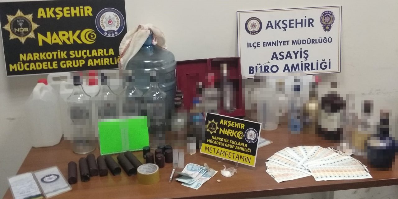 Akşehir’de uyuşturucu ve sahte alkol operasyonu